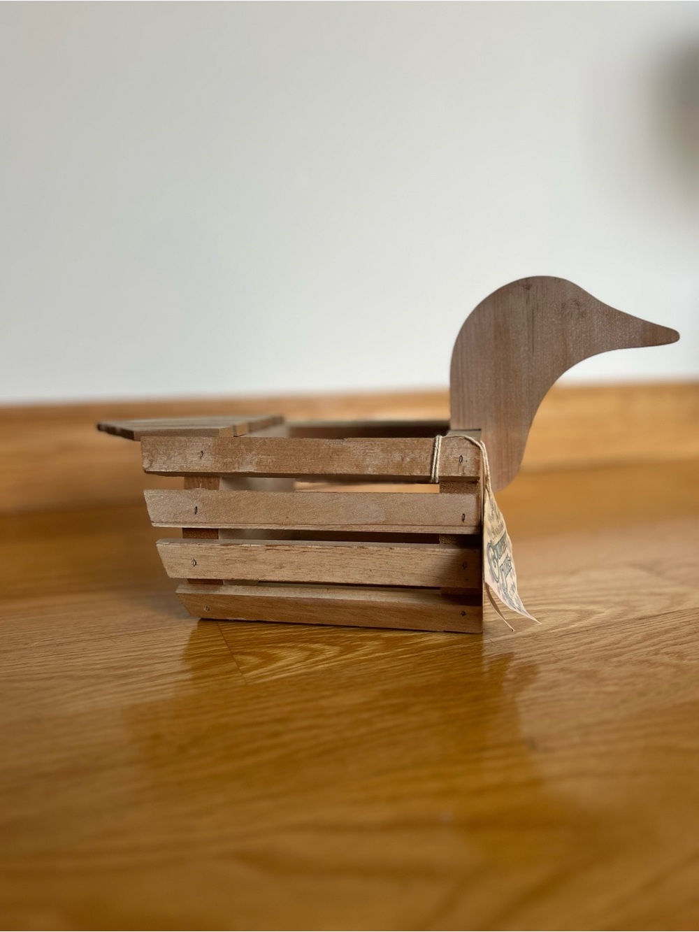 Handmade Vintage 1987 Wood Duck-Shaped Slatted Planter Basket, Canadian Pine NWT